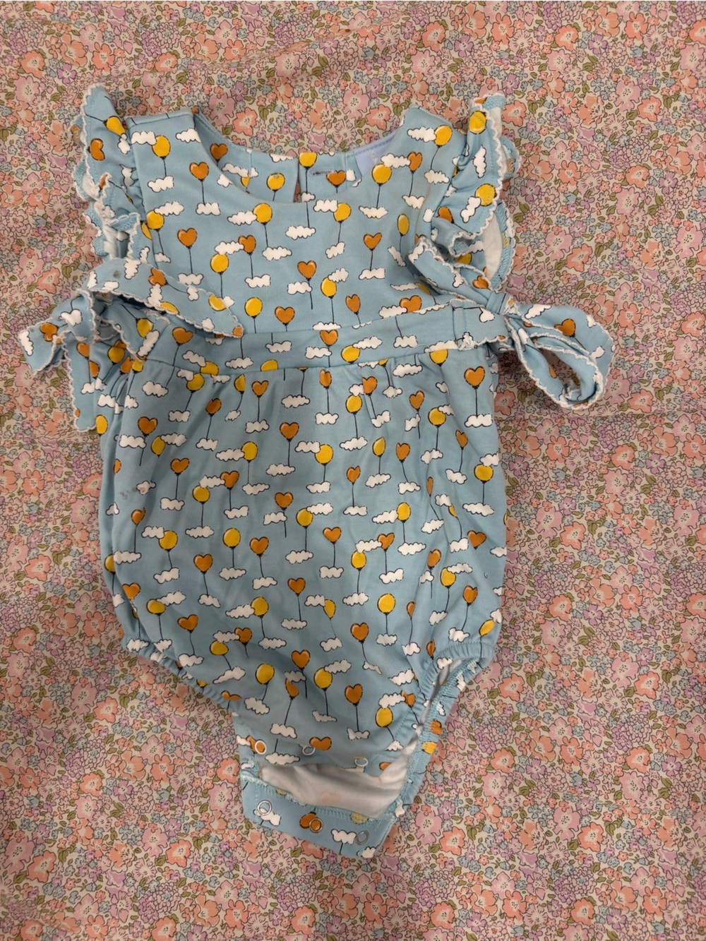 Bella Bliss Blue Cloud & Yellow Heart Print Baby Romper